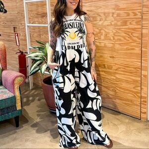 FARM Rio Graphic Black and White Jumpsuit